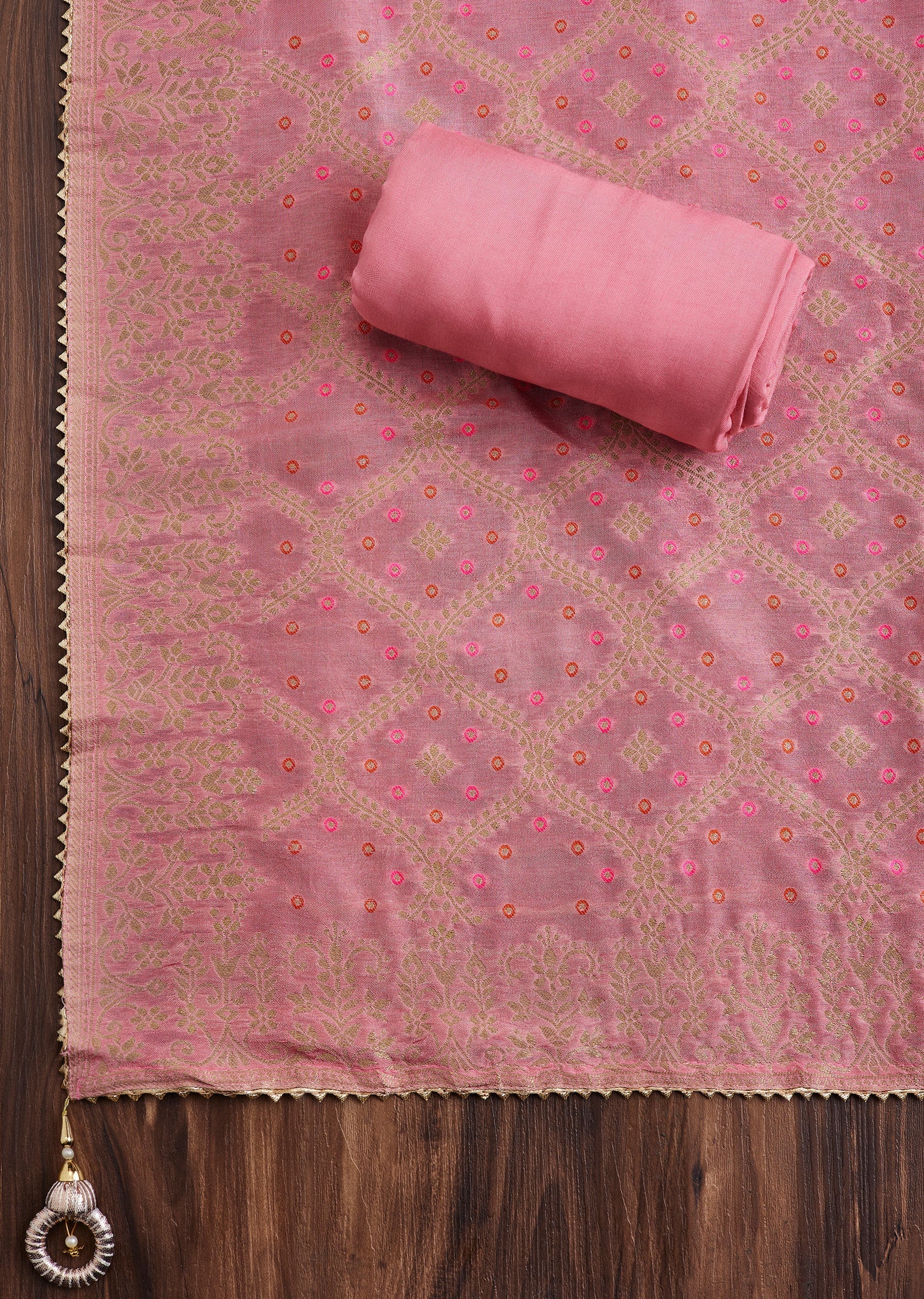 Pink Chanderi Unstitched Suit
