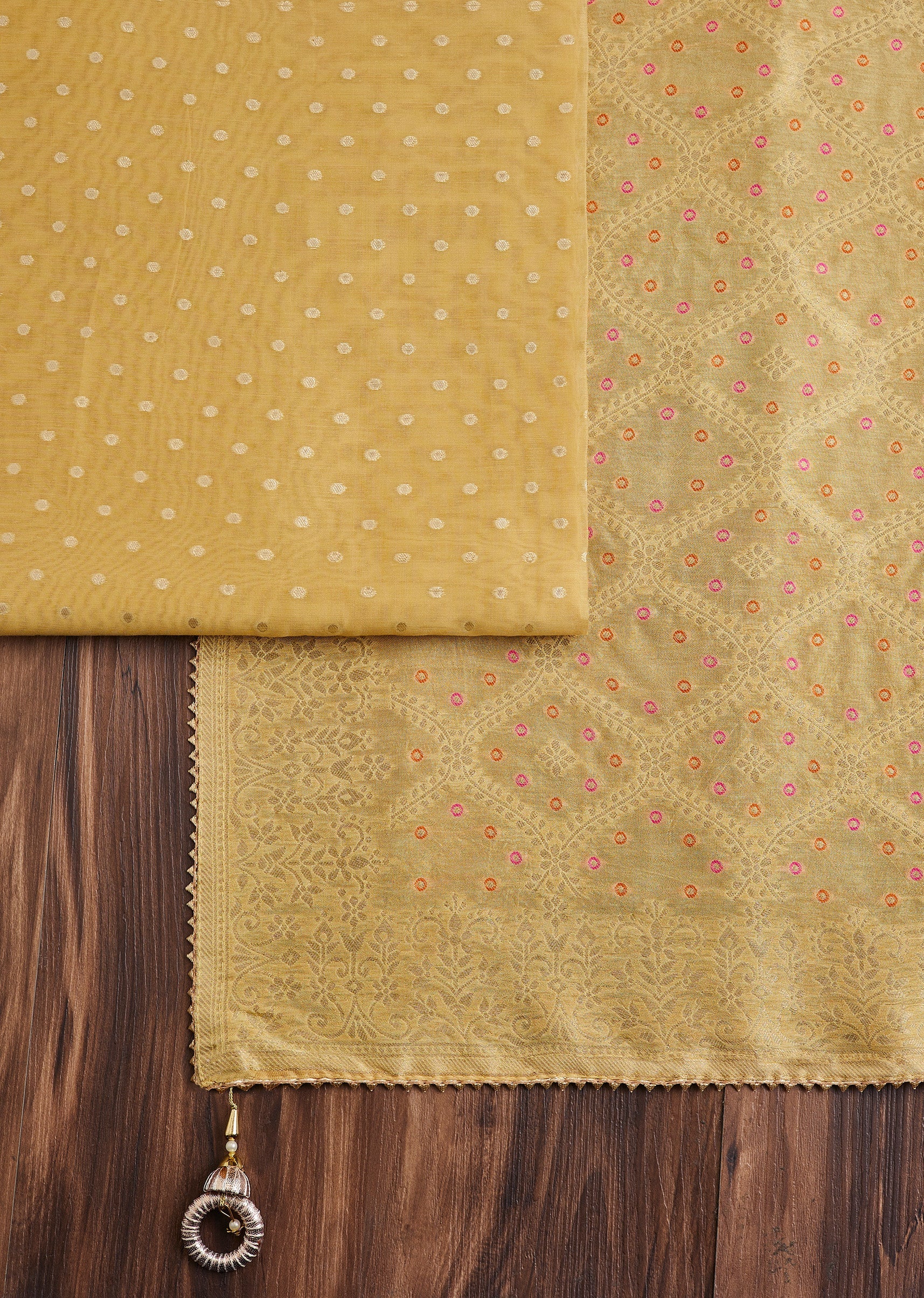 Yellow Mustard Chanderi Unstitched Suit