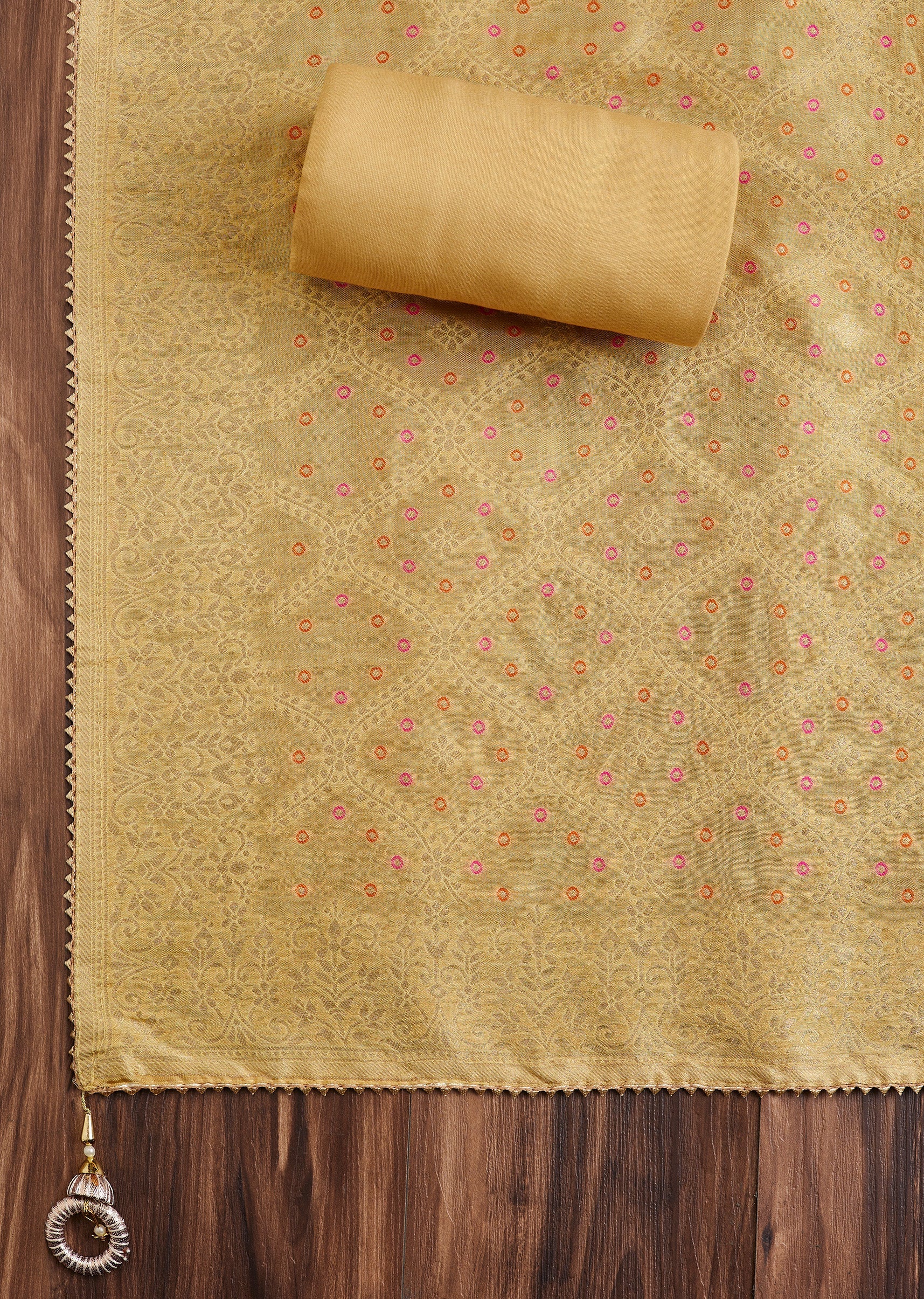 Yellow Mustard Chanderi Unstitched Suit