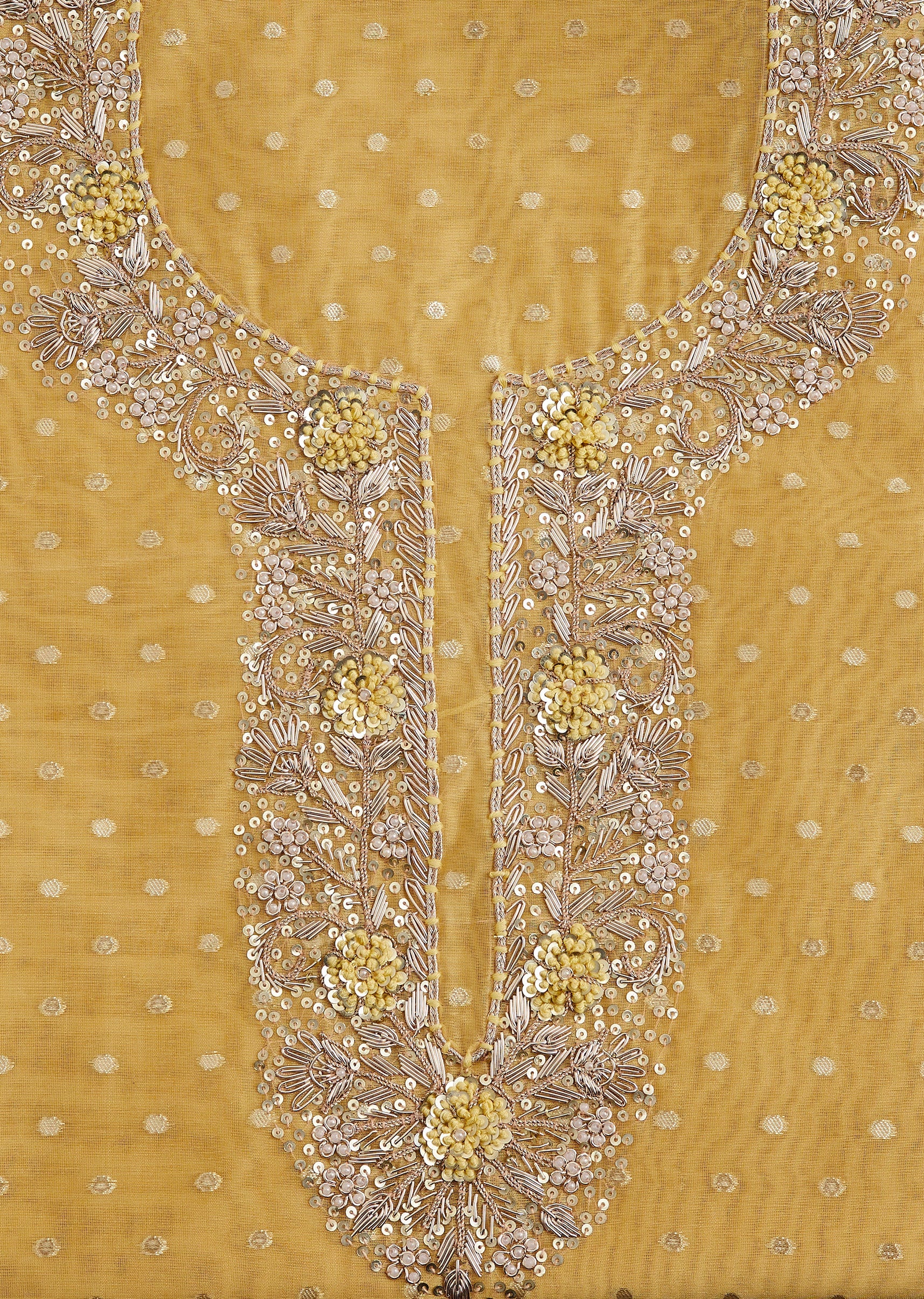 Yellow Mustard Chanderi Unstitched Suit