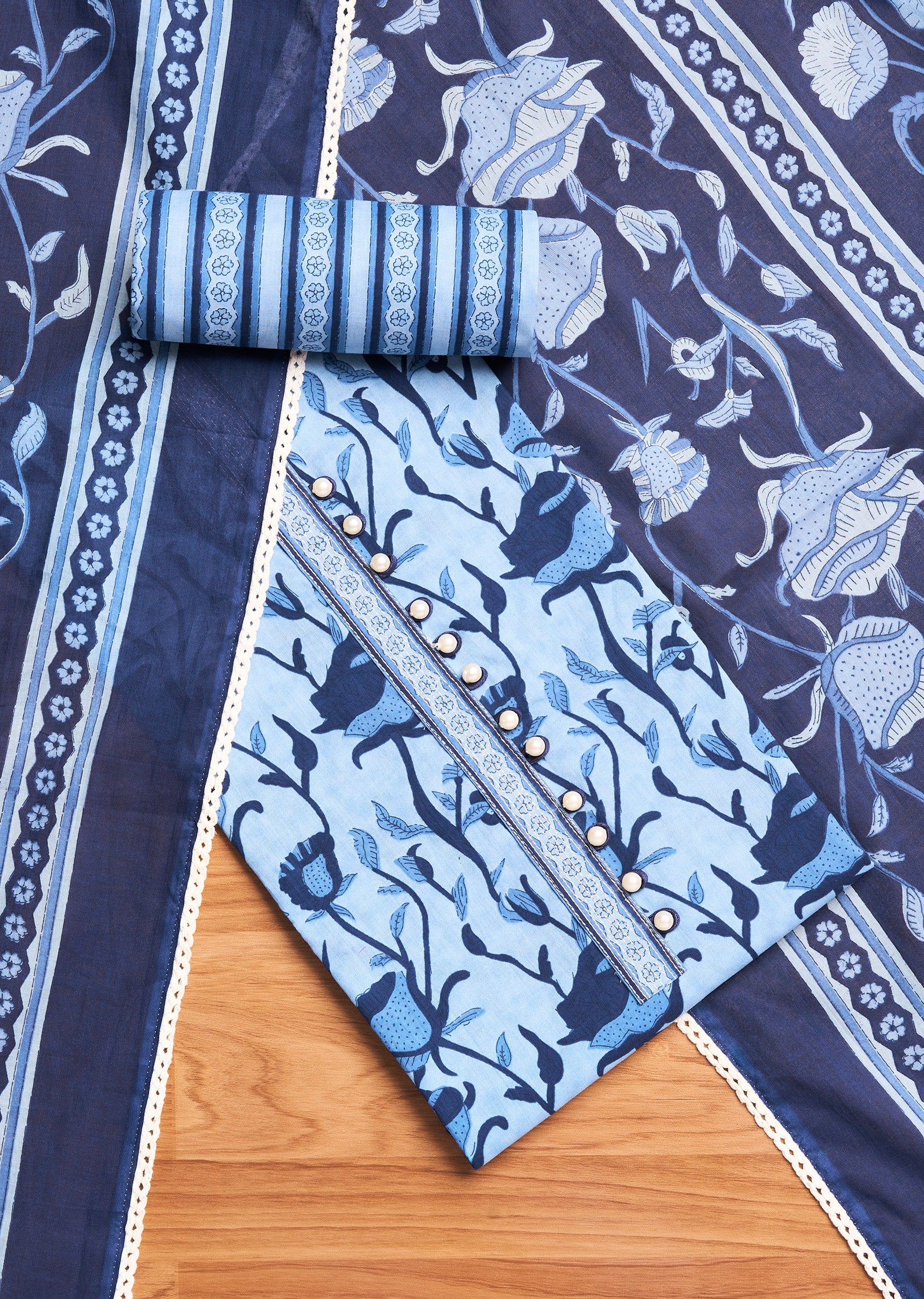 3184-ocean-blue-cotton-unstitched-suit-set-1.jpg Ocean Blue Cotton Unstitched Suit Set