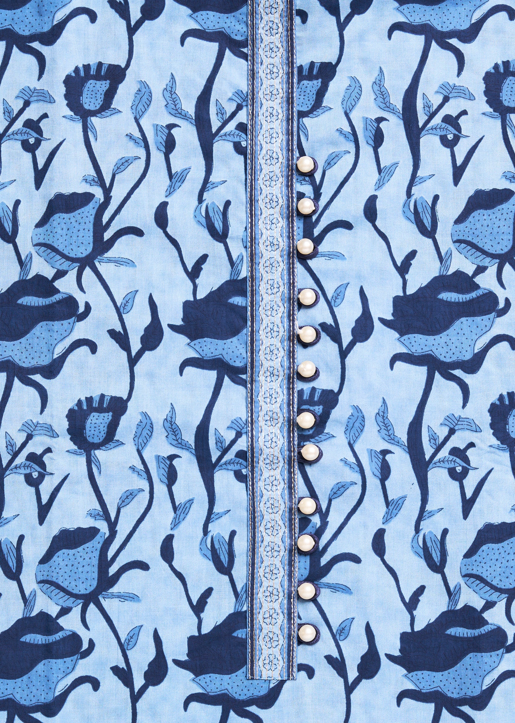 Ocean Blue Cotton Unstitched Suit Set