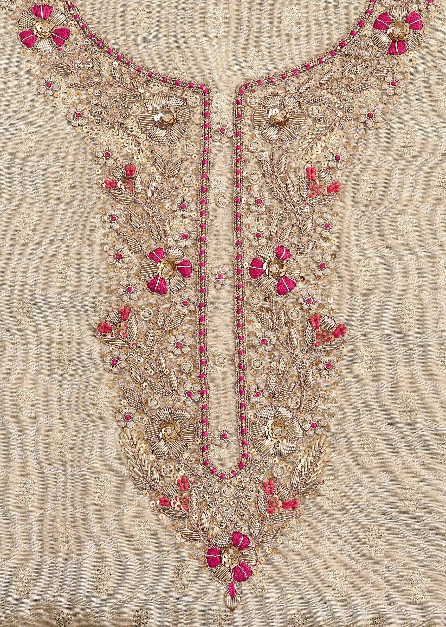 Off White Tissue Suit With Refined Embroidery