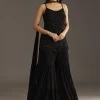 Black Georgette Kurta With Cut Dana And Moti Work And Tassel Dupatta