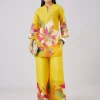 Yellow Cotton Coord Set With Hand Painted Work