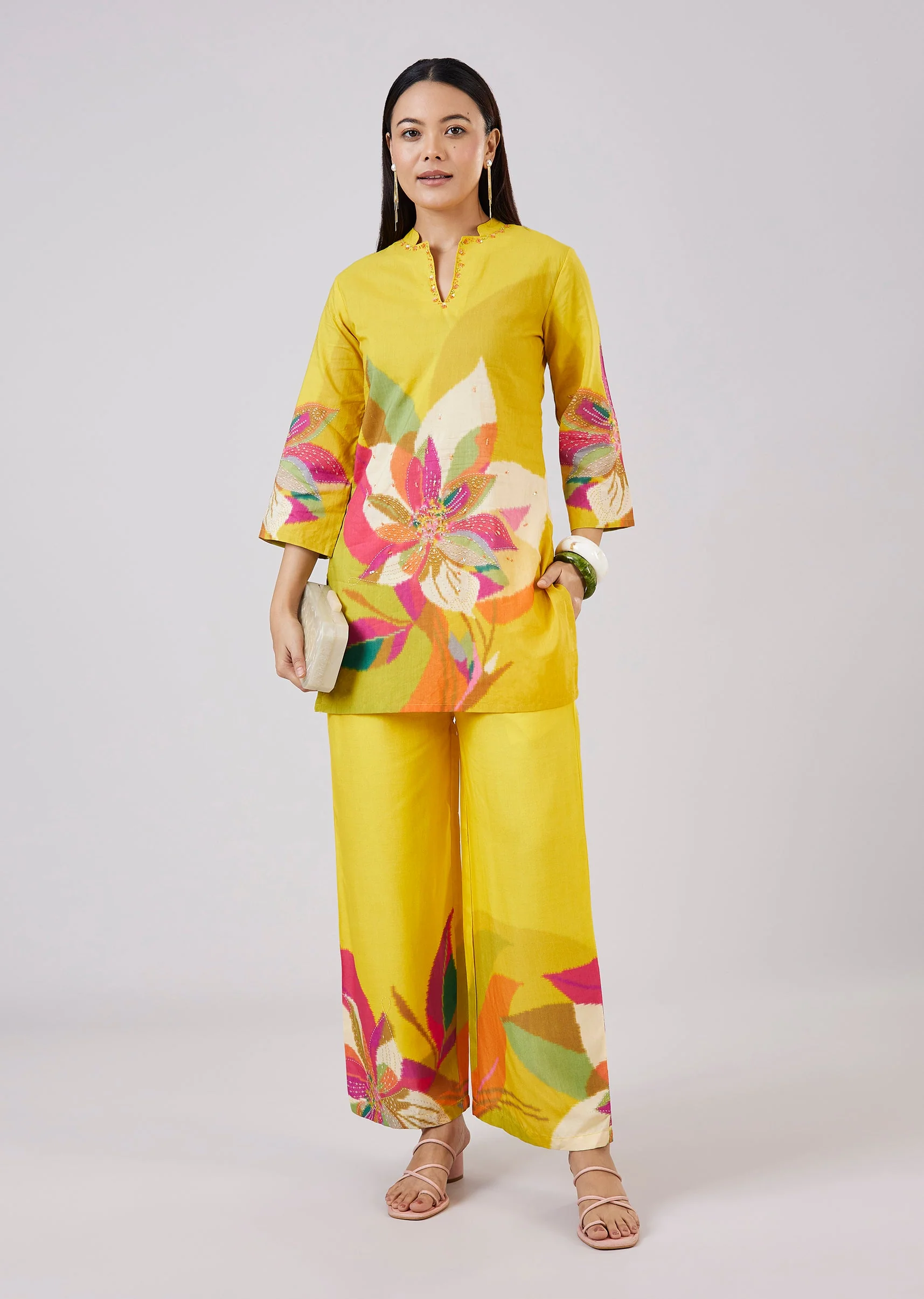 3199-yellow-cotton-coord-set-with-hand-painted-work-1.webp Yellow Cotton Coord Set With Hand Painted Work