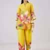 Yellow Cotton Coord Set With Hand Painted Work