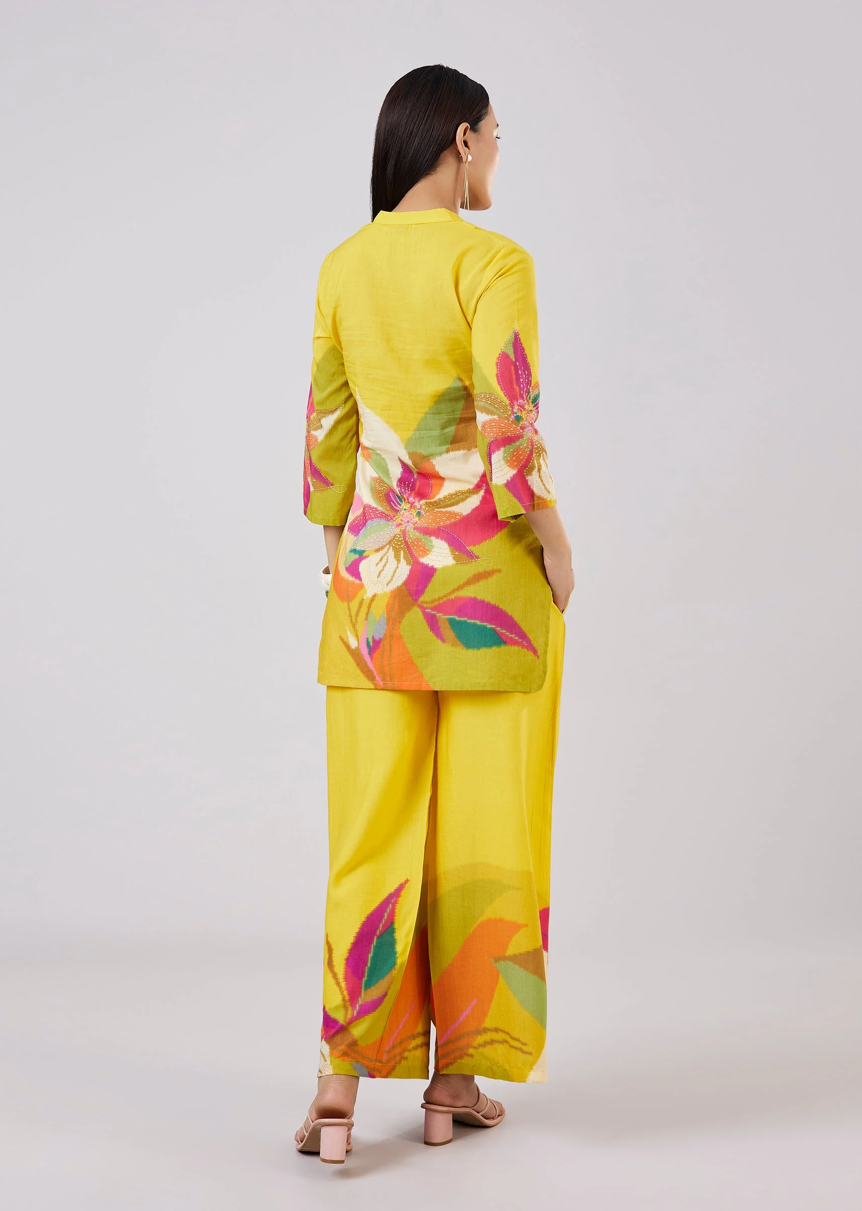 Yellow Cotton Coord Set With Hand Painted Work