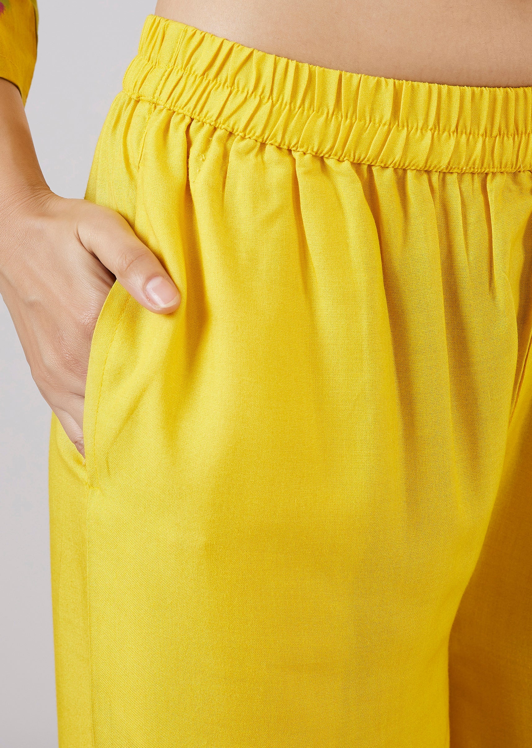 Yellow Cotton Coord Set With Hand Painted Work