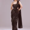 Maroon Ready Pleated Sequin Saree Set