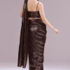 Maroon Ready Pleated Sequin Saree Set