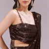 Maroon Ready Pleated Sequin Saree Set