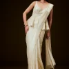 Ivory Embroidered Peplum Top With Saree