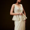 Ivory Embroidered Peplum Top With Saree