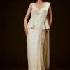 Ivory Embroidered Peplum Top With Saree