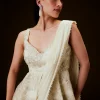Ivory Embroidered Peplum Top With Saree