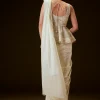 Ivory Embroidered Peplum Top With Saree