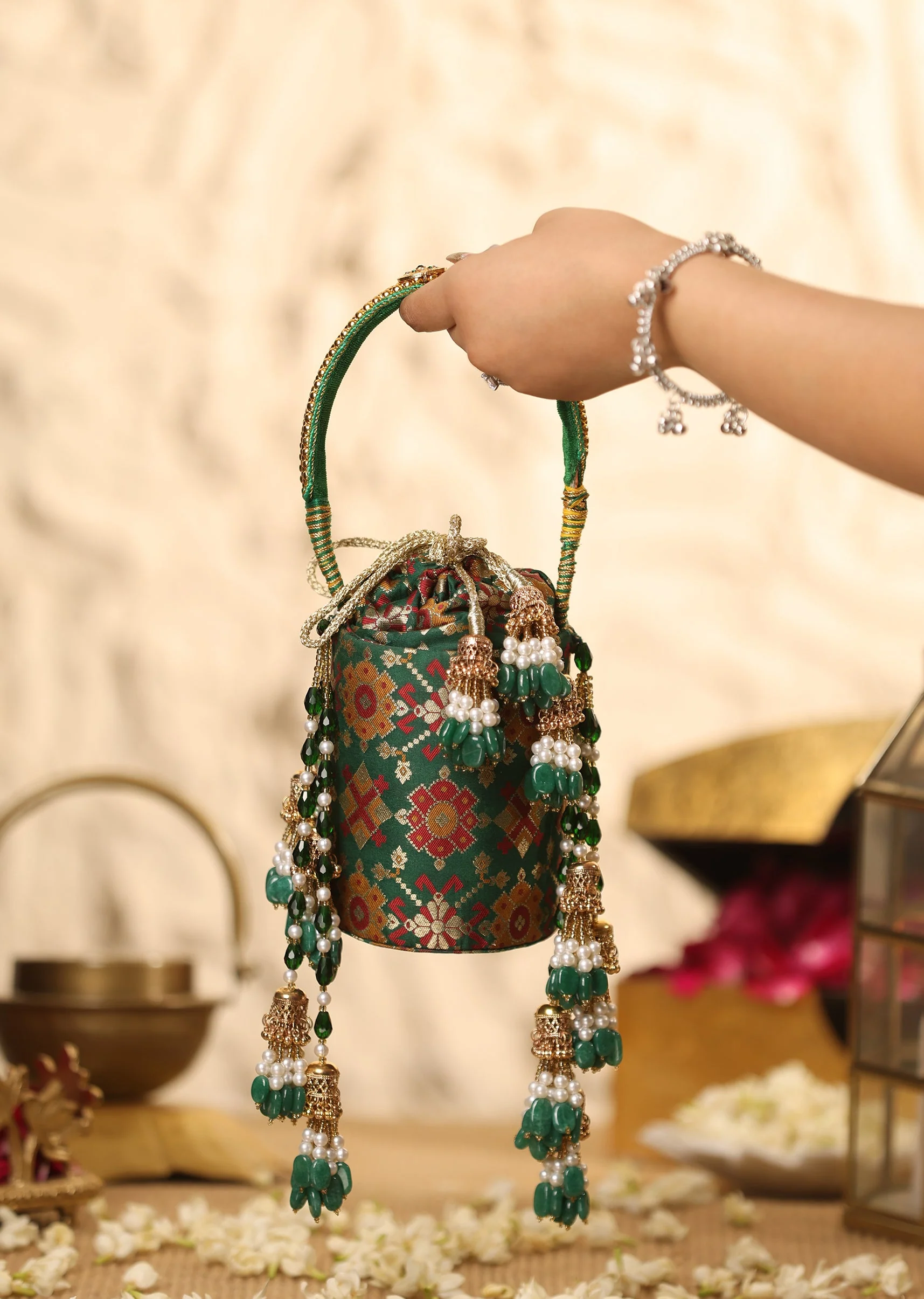Green Cotton Potli Bag