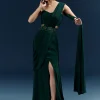 Bottle Green Crepe Ready Pleated Saree With Heavy Embroidery