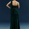 Bottle Green Crepe Ready Pleated Saree With Heavy Embroidery