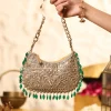 Gold And Green Embellished Handbag
