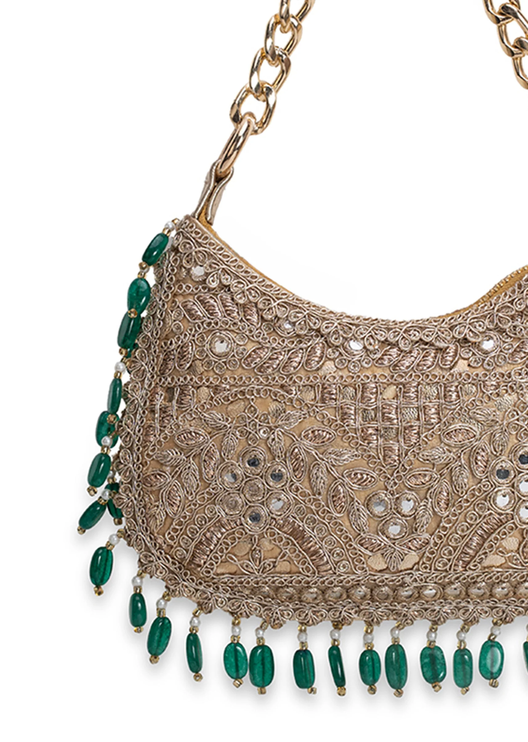 Gold And Green Embellished Handbag