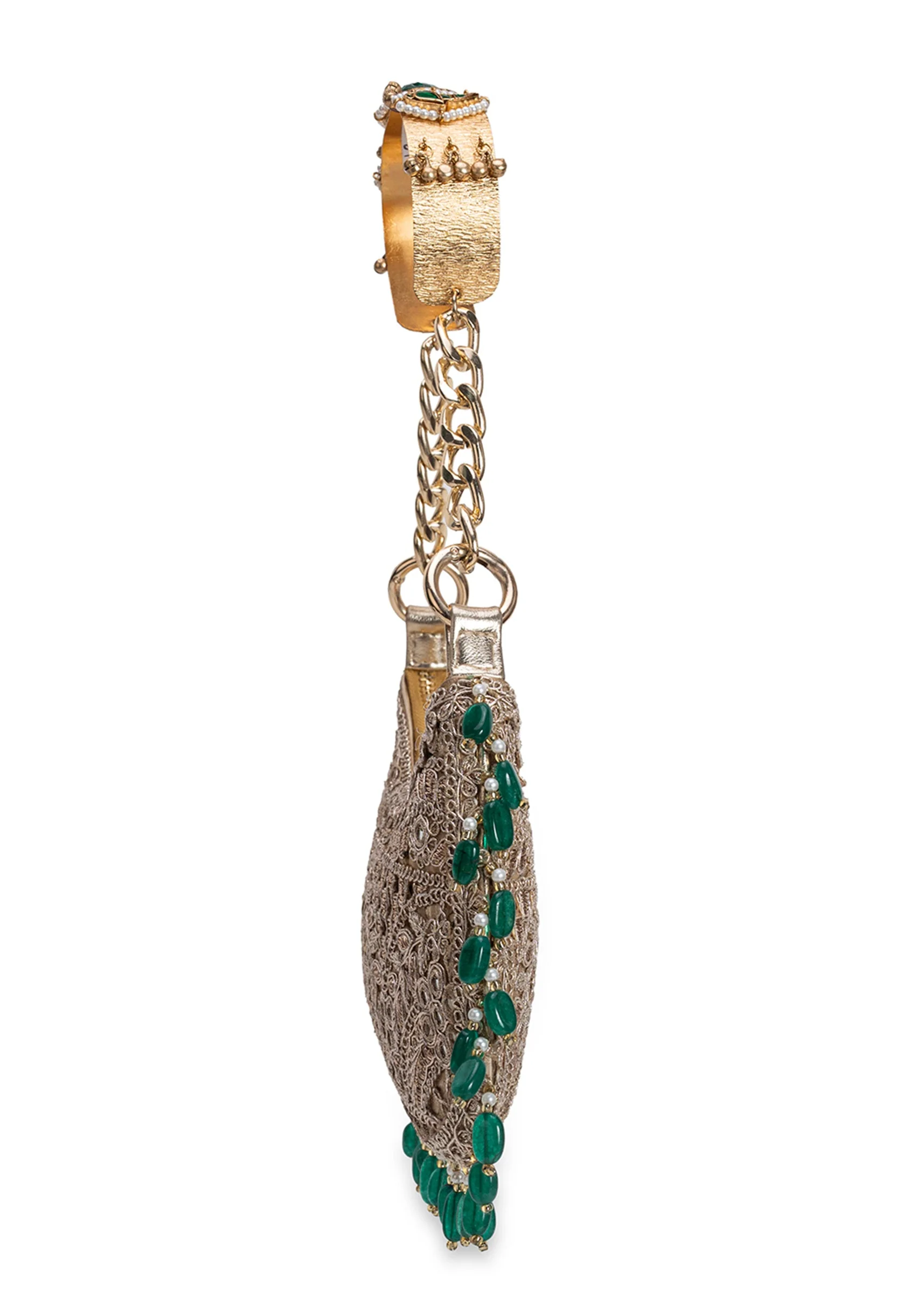 Gold And Green Embellished Handbag