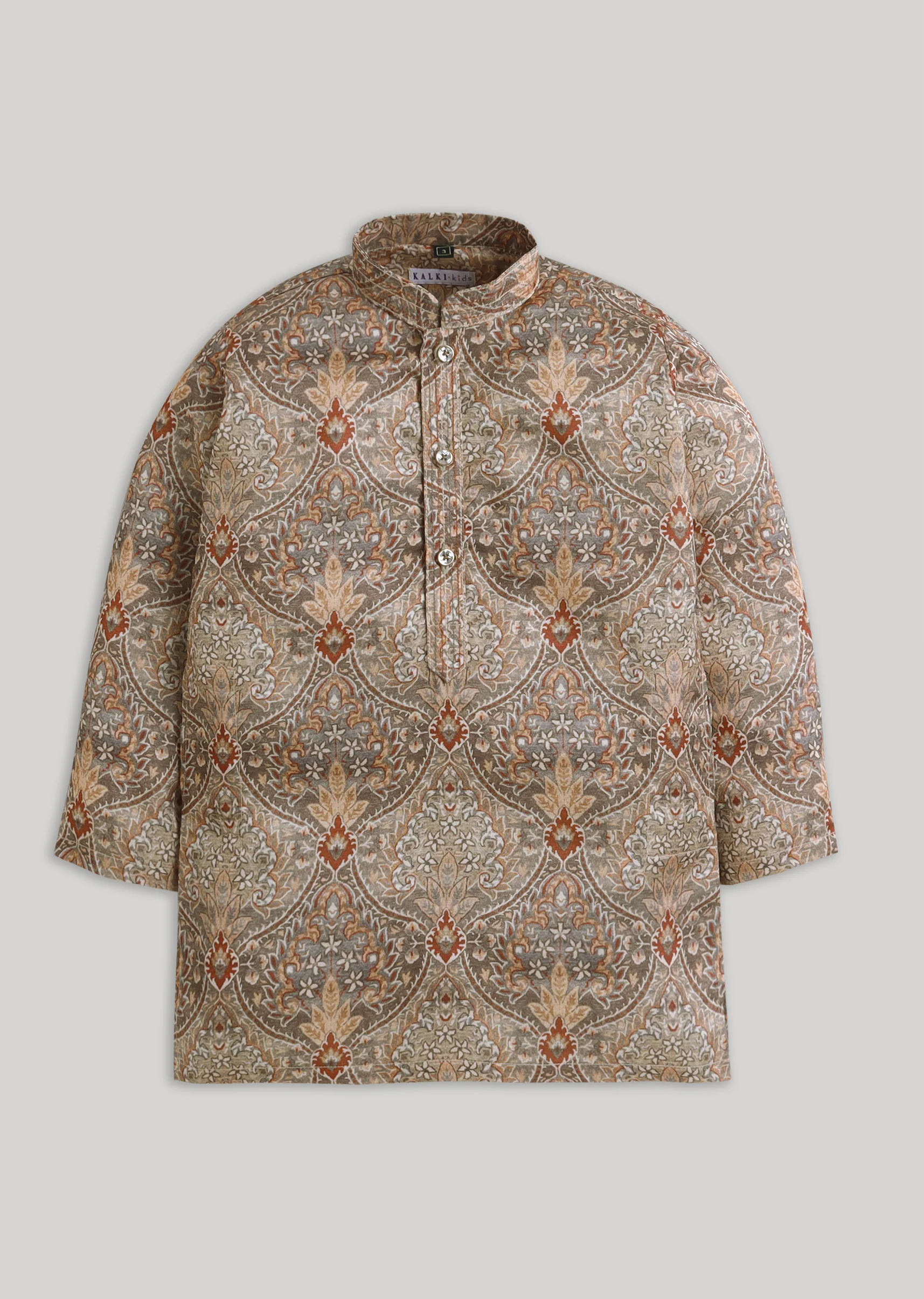 Brown Floral Kids Kurta Set