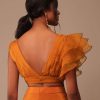 Rust Orange Saree With Fancy Ruffle Blouse And Embroidered Belt