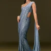 Blue Pre Stitched Saree With Sequin Stone Work