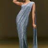 Blue Pre Stitched Saree With Sequin Stone Work