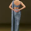 Blue Pre Stitched Saree With Sequin Stone Work