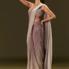 Brown Sequin Ready Pleated Saree With Stone Work