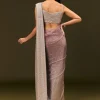 Brown Sequin Ready Pleated Saree With Stone Work