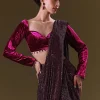 Dark Maroon Pre Stitched Sequined Saree With Sweetheart Neck Blouse