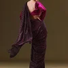 Dark Maroon Pre Stitched Sequined Saree With Sweetheart Neck Blouse