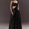 Black Indowestern Sharara Suit With Cowl Blouse With Attached Pallu Attached