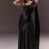 Black Indowestern Sharara Suit With Cowl Blouse With Attached Pallu Attached