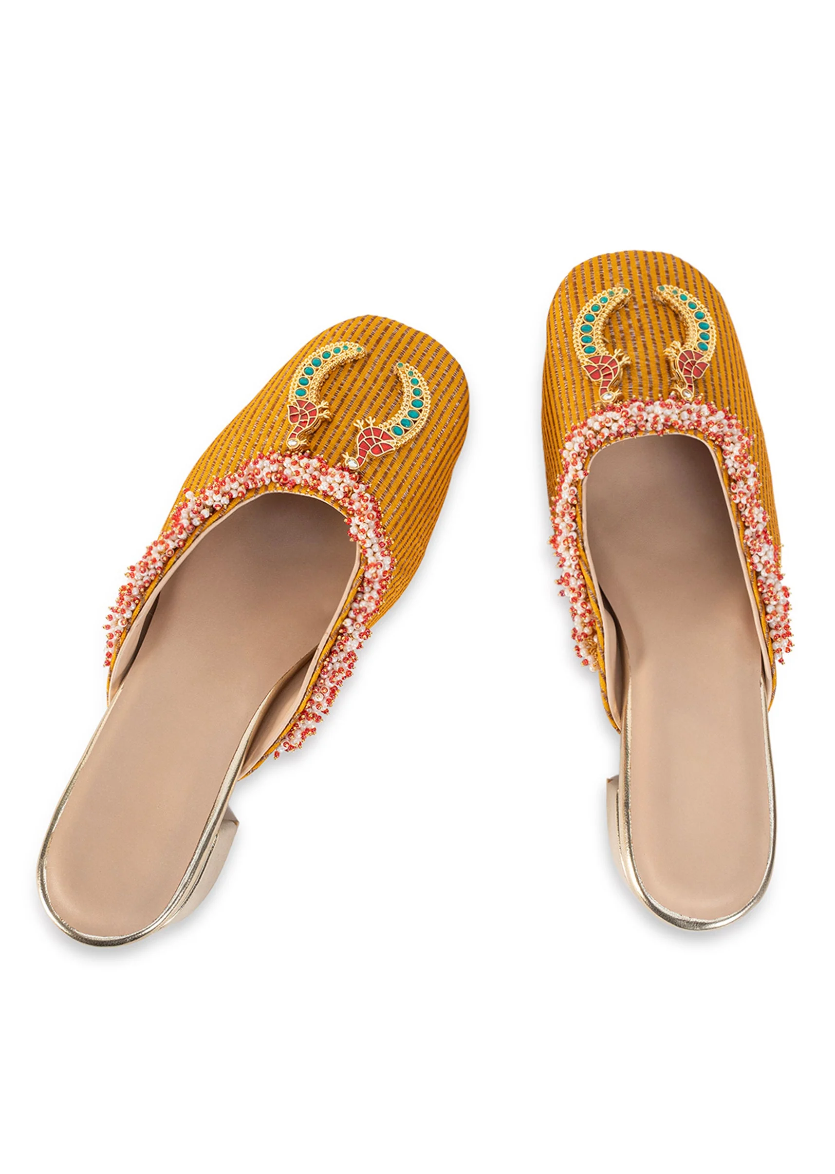 Yellow Embellished Heel Mules