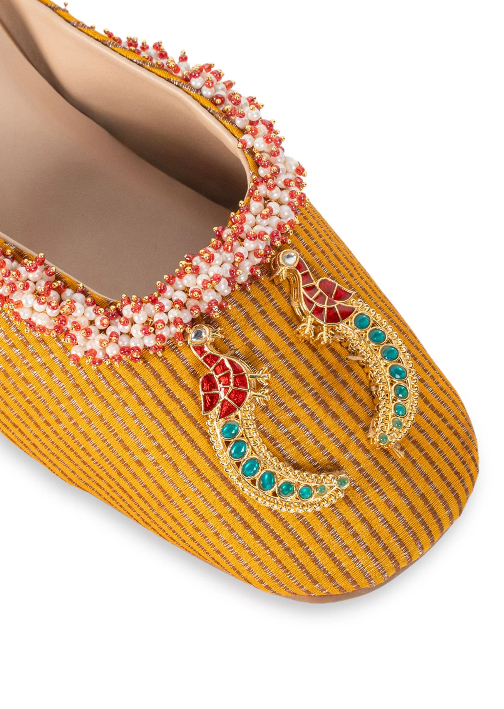 Yellow Embellished Heel Mules