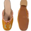 Yellow Embellished Heel Mules