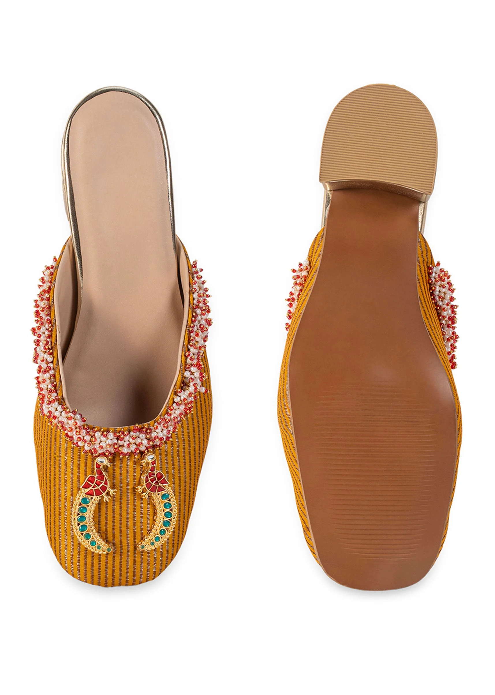 Yellow Embellished Heel Mules