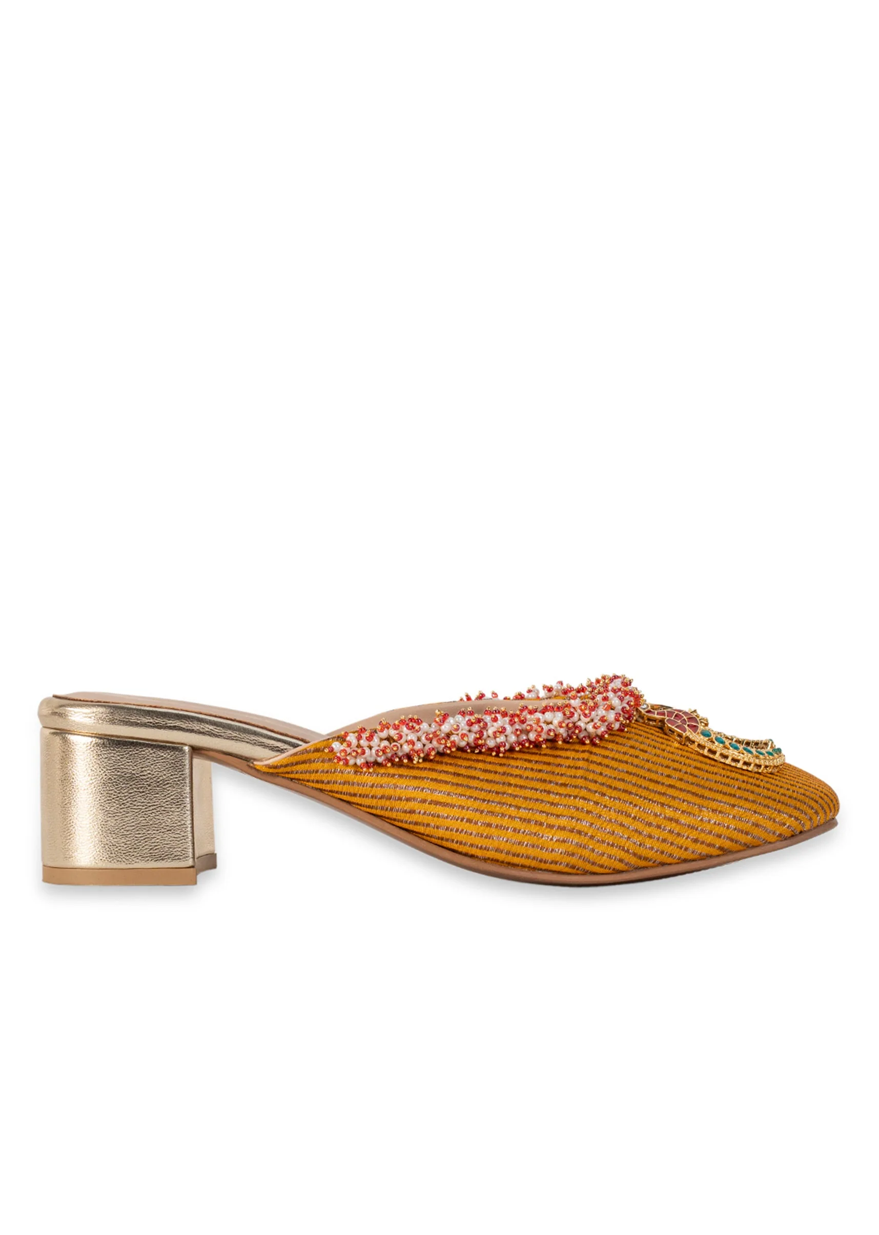 Yellow Embellished Heel Mules