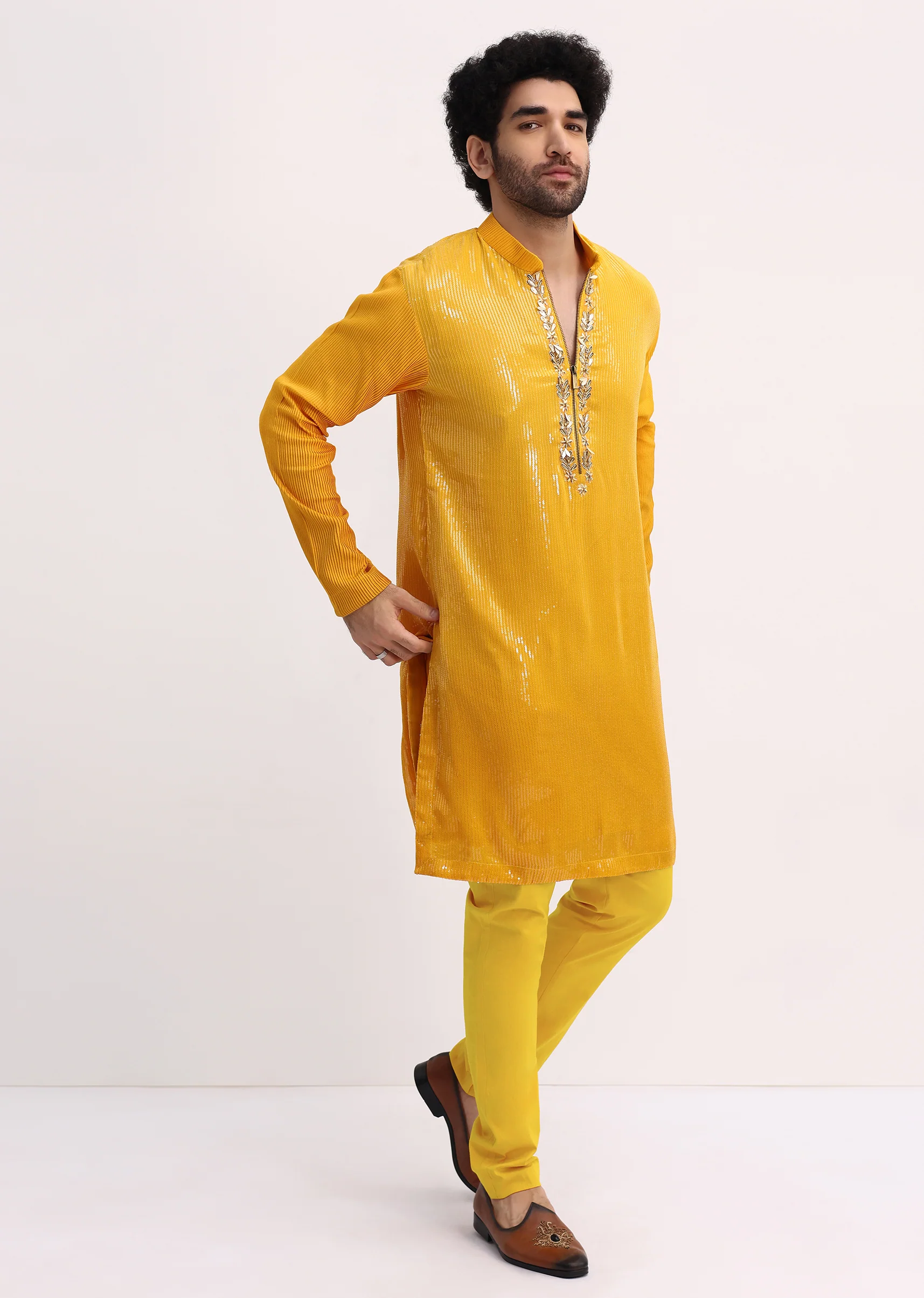 3370-yellow-shaded-sequin-zipper-kurta-with-yellow-pants-1.webp Yellow Shaded Sequin Zipper Kurta With Yellow Pants
