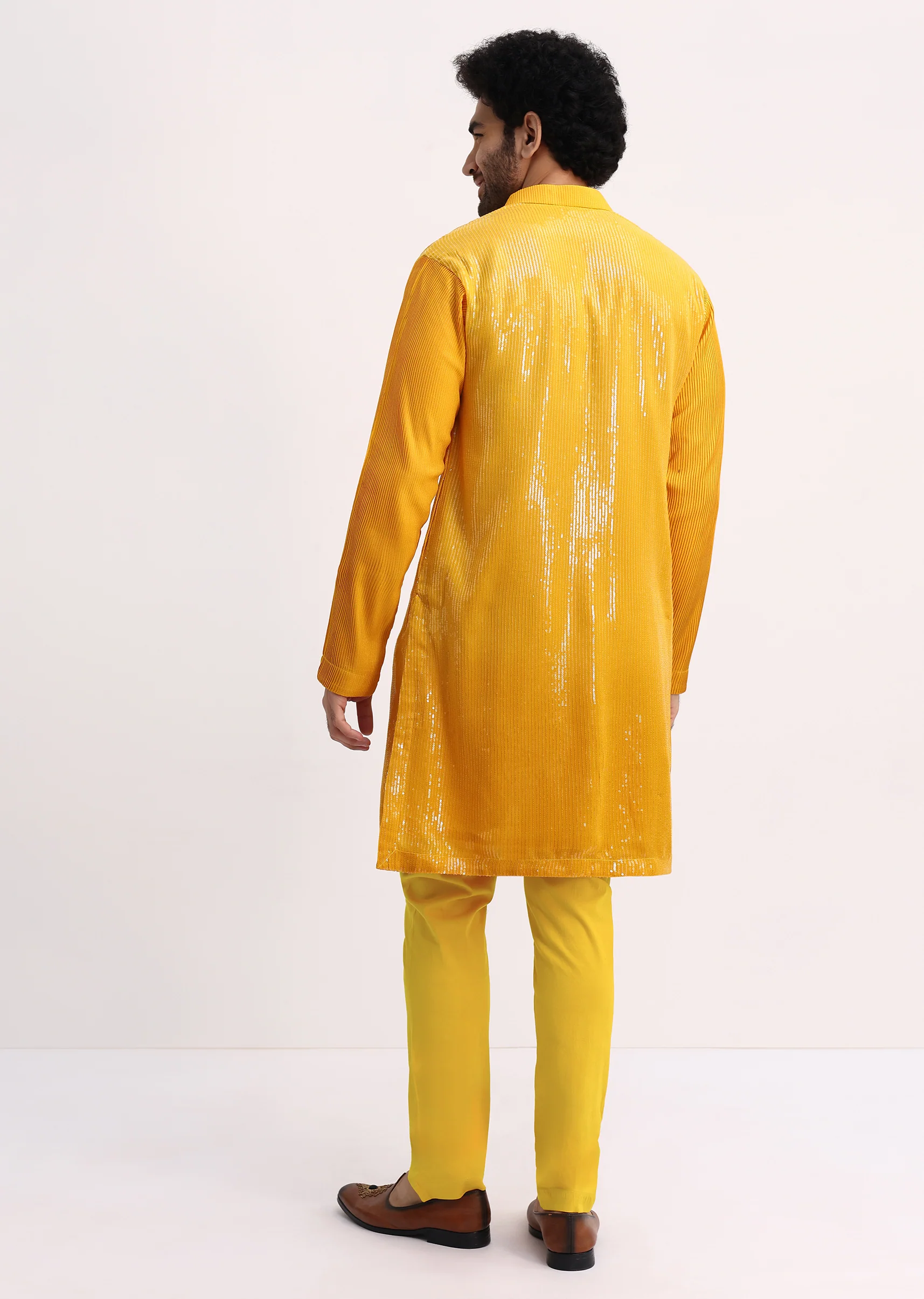 Yellow Shaded Sequin Zipper Kurta With Yellow Pants