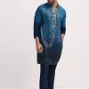 Blue Shaded Sequin Zipper Kurta With Navy Blue Pants