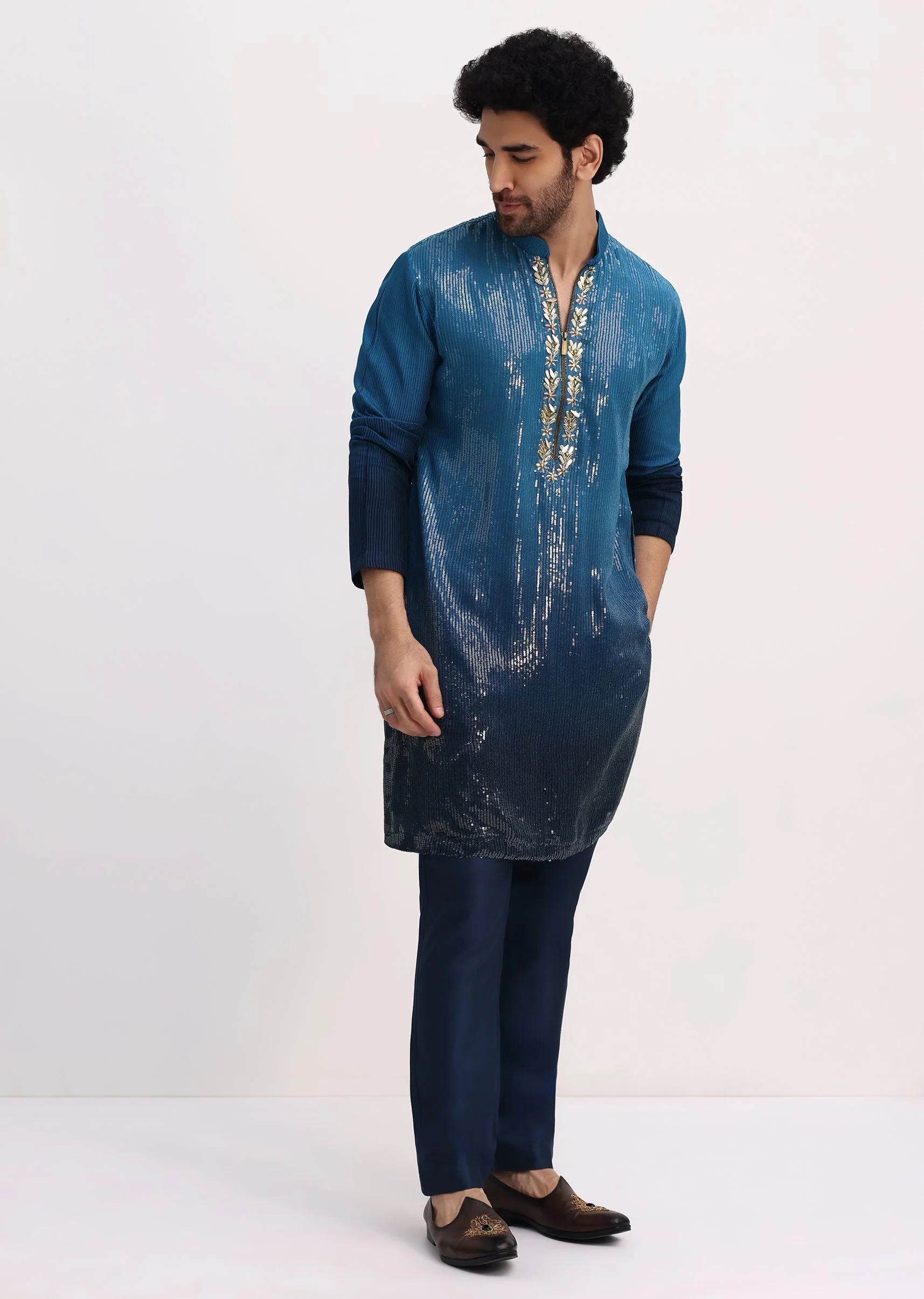 3379-blue-shaded-sequin-zipper-kurta-with-navy-blue-pants-1.webp Blue Shaded Sequin Zipper Kurta With Navy Blue Pants