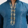 Blue Shaded Sequin Zipper Kurta With Navy Blue Pants