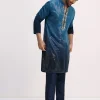 Blue Shaded Sequin Zipper Kurta With Navy Blue Pants