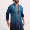 Blue Shaded Sequin Zipper Kurta With Navy Blue Pants